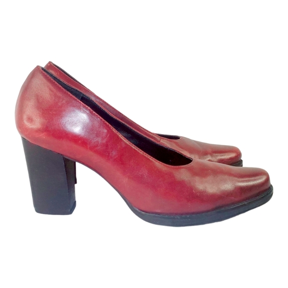 #421 Alec Oxblood Red Leather Stacked Heel 80s Shoes Chunky 8.5 Made In Brazil - Picture 3 of 6